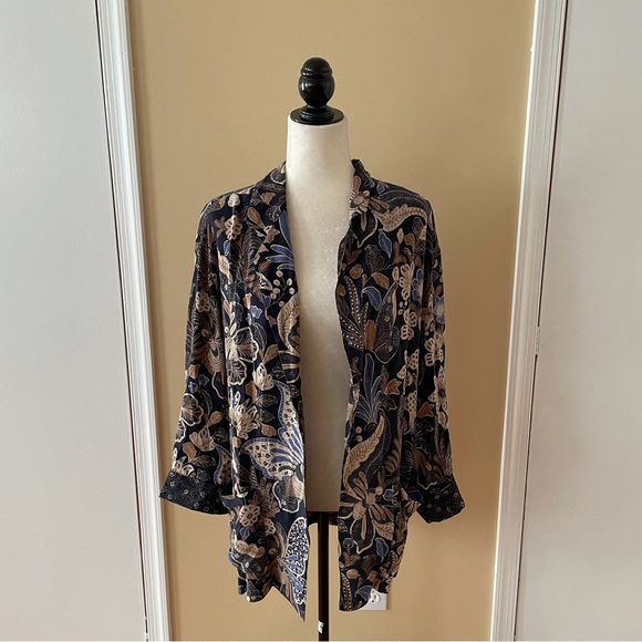 Christian Dior 100% Silk Navy Floral Print open front Blazer Jacket - Picture 6 of 11